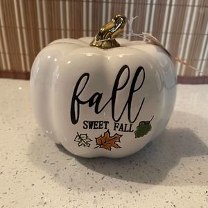 Martha Stewart White "Fall Sweet Fall" ‎ with Leaves Ceramic Pumpkin Decor